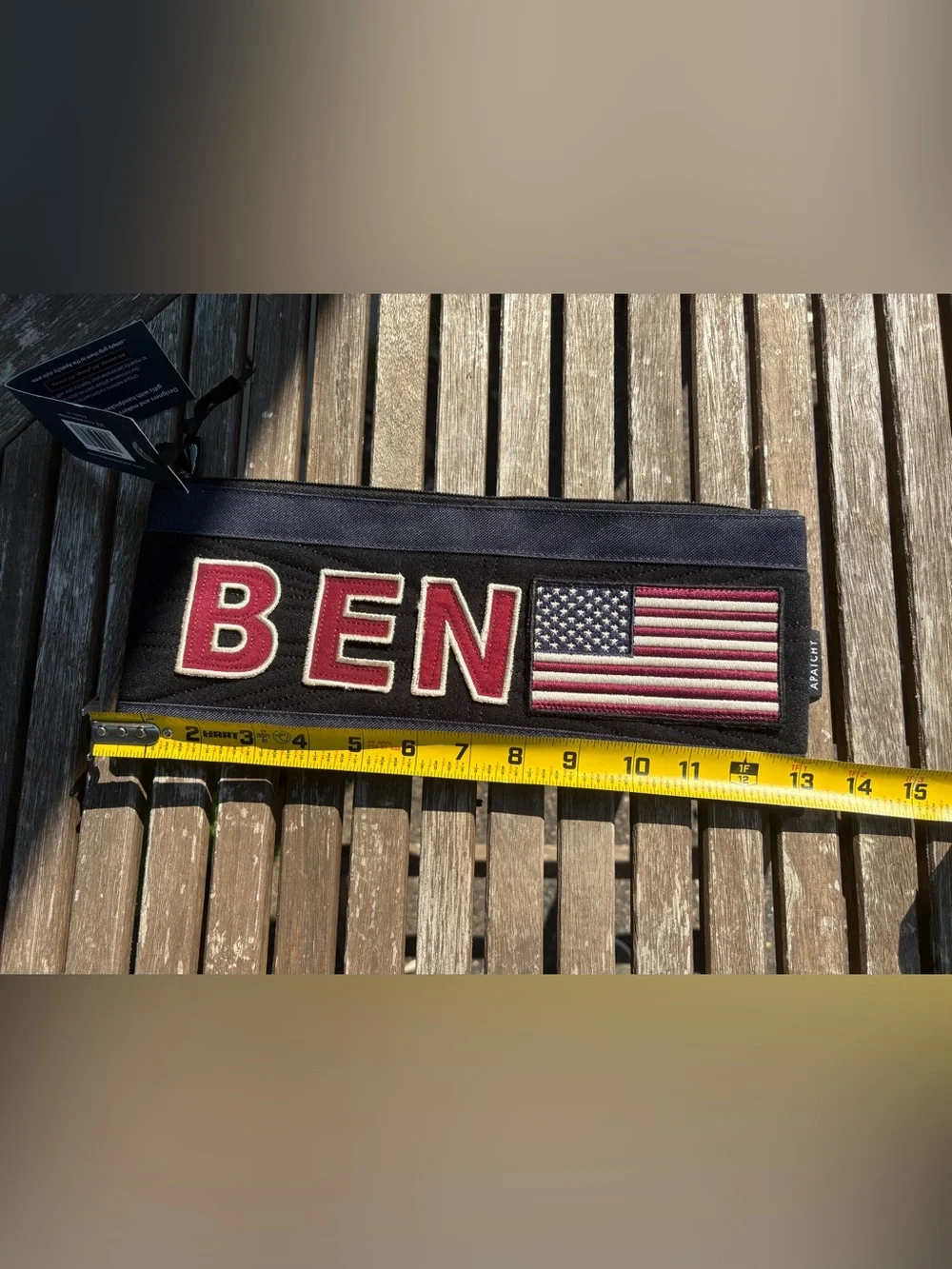 Pencil Case -BEN  Patch Detail Red Lettering and USA Flag